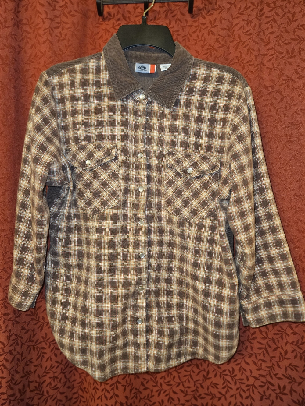 Vintage Arizona Jean Co Women's XL Western Pearl Snap Shirt Plaid Corduroy Panel